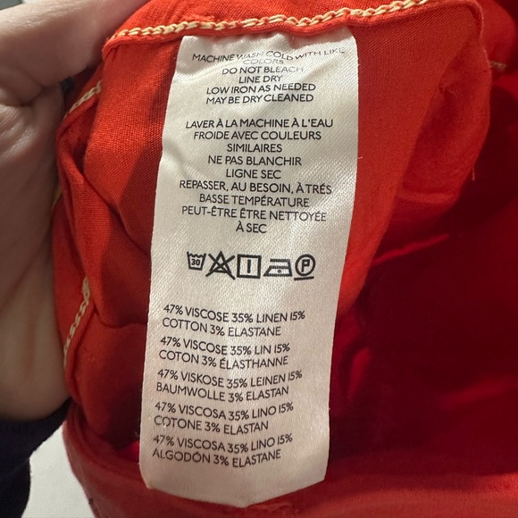 Maeve Anthropologie Colette Cropped Wide-Leg Pants Linen Edition Size 26 Orange - Picture 8 of 8